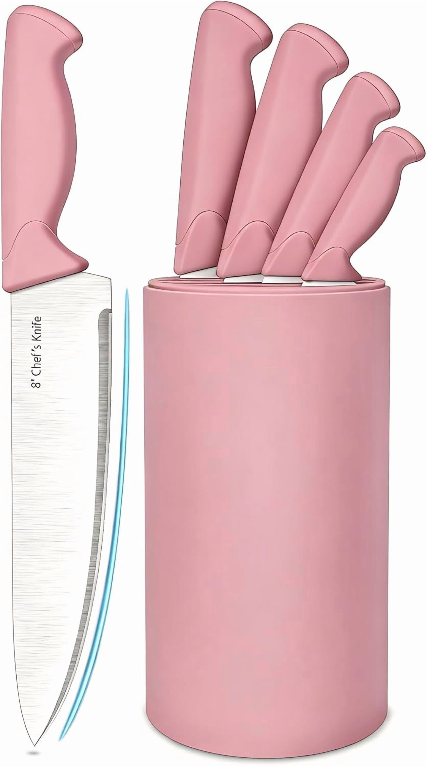 Knife Set, 6-Piece Kitchen Knife Set, German High Carbon Stainless Steel, Durable & Easy Clean Knife Block, Peach Pink