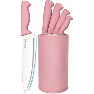 Ensemble de couteaux, 6-Piece Kitchen Knife Set, Acier inoxydable à haute teneur en carbone, Durable & Bloc de couteau facile à nettoyer, rose pêche