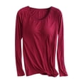 thumbnail image 2 of RKSTN Pyjama pour Femmes Mode Couleur Unie Col Ras du Cou Léger avec Soutien-Gorge Rembourré Intégré Manches Longues Tenue de Nuit Confortable Automne Mode Hiver Décontracté une Pièce Haut de Nuit, 2 of 5