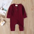 thumbnail image 2 of Baby Boy Girl Button Romper One Piece Solid Color Knit Ribbed Jumpsuit, 2 of 9