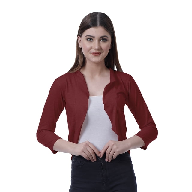 Moomaya Cardigan Court pour Femmes à Manches 3/4, Ouvert à l'Avant, en Coton, Décontracté pour l'Été