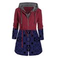 thumbnail image 1 of IROINID Manteau Parka à Capuche Mi-Long pour Femmes Imprimé Manches Longues Chaud Automne et Hiver avec Cordon de Serrage Cardigan Manteau Coupe-Vent, Rouge, 1 of 7