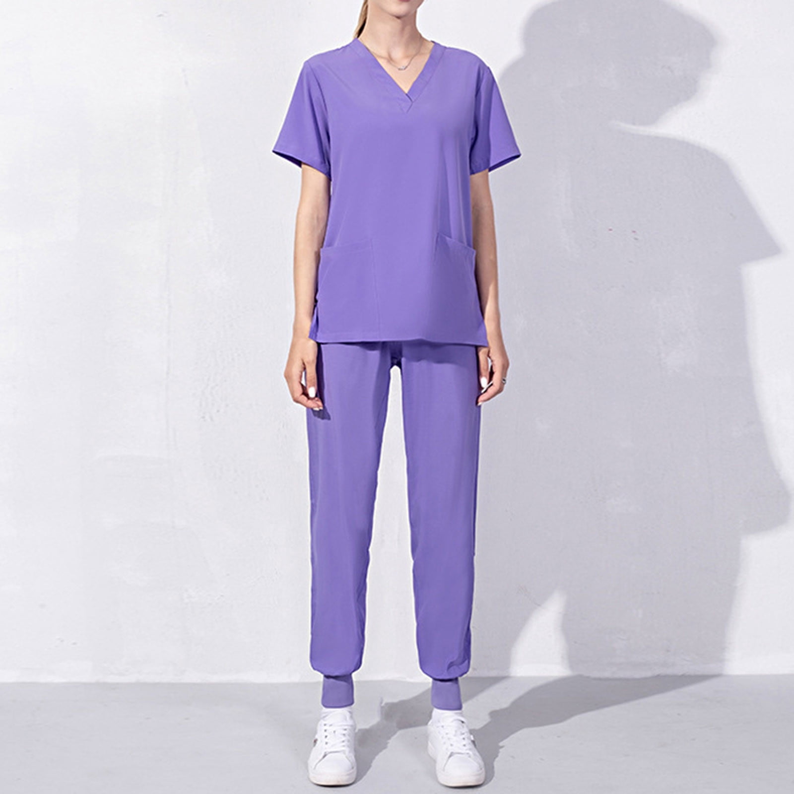 LSLJS Women's Short-Sleeved Solid Color Pocket V-Neck Nurse Suit, Womens Plus Scrubs