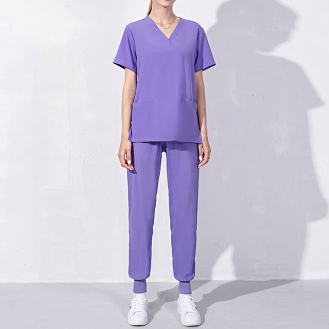 LSLJS Women's Short-Sleeved Solid Color Pocket V-Neck Nurse Suit, Womens Plus Scrubs