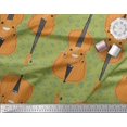 thumbnail image 2 of Soimoi Green Silk Fabric Notes & Violin Musical Instrument Decor Fabric Printed Yard 42 Inch Wide, 2 of 3