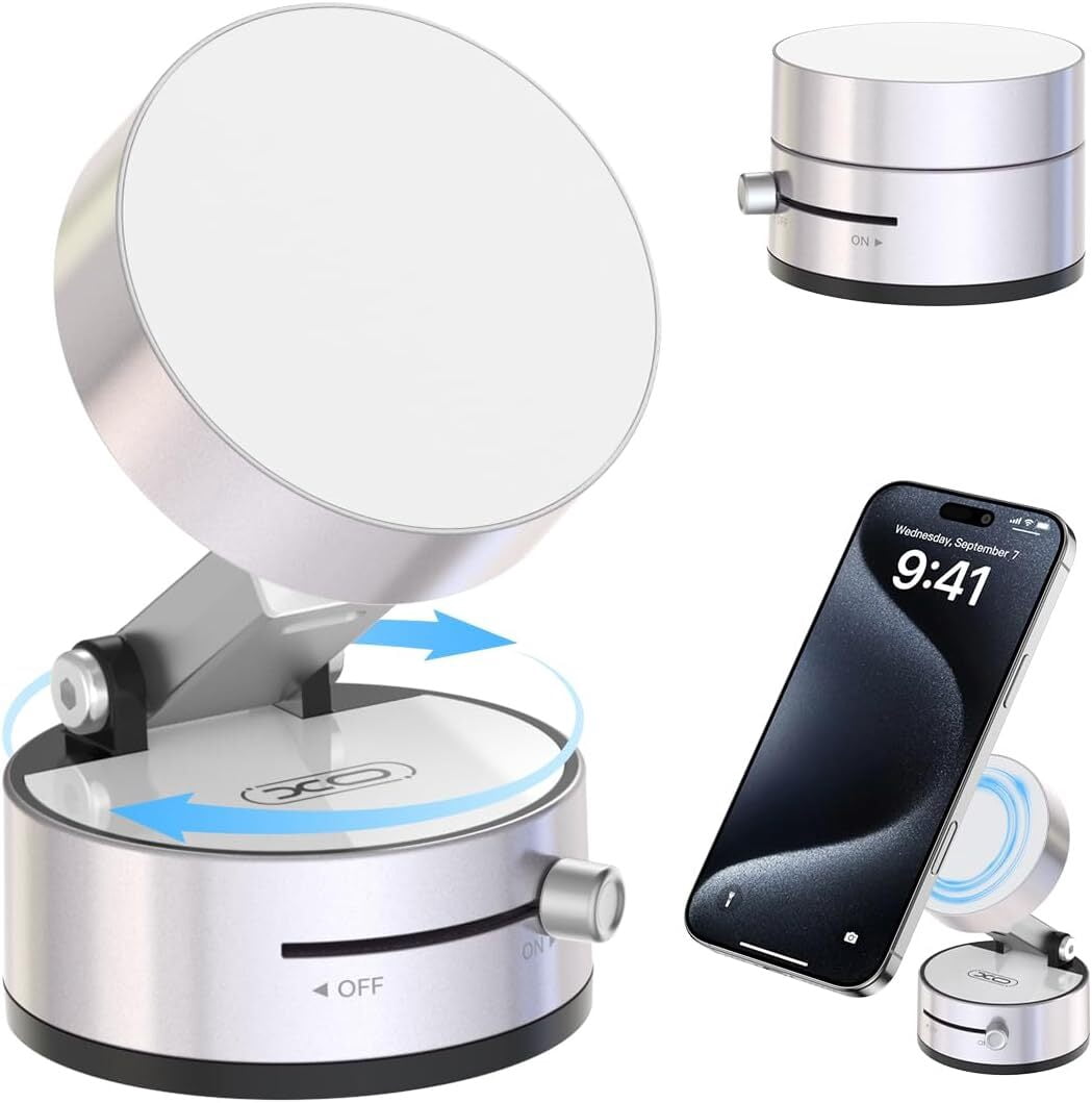 Magnetic Suction Phone Holder, 360° Adjustable Car Phone Mount with Ultra-Strong Vacuum Cup, Universal Hands-Free Cell Phone Stand for iPhone 16/15/14/13/12 & Android – Perfect for Car