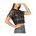 thumbnail image 2 of INSPIRE CHIC Women's Metallic Pattern Short Sleeves Party Crop T-Shirt L Black, 2 of 8