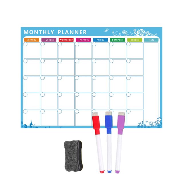 Penkiiy Drys Erasable Calendar, Magnetic Calendar For Fridge,Kitchen White Board Calendar For Refrigerator, Reusable Monthly Weekly Planner, With Eraser,Markers