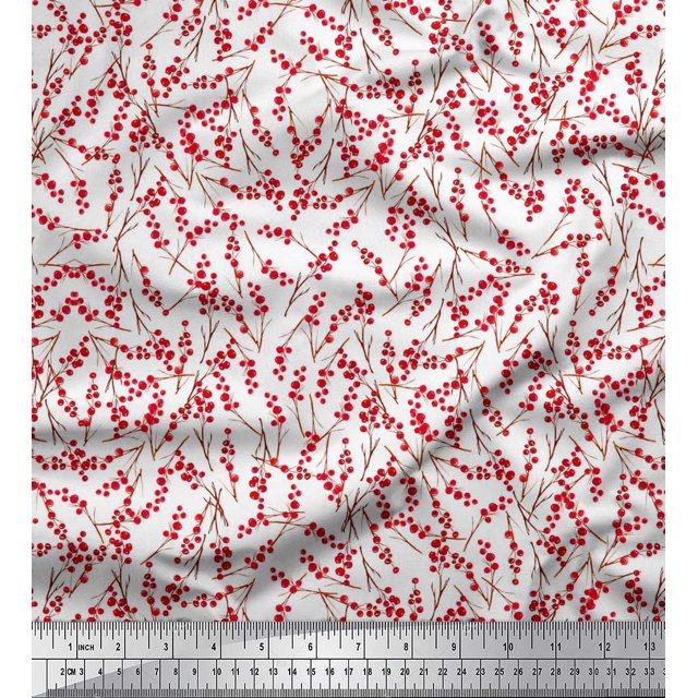 Soimoi Tissu Cambric en Coton Baies Rouges Fruits Imprimé Tissu d'Artisanat au Yard 56 Pouces de Large