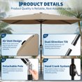 thumbnail image 3 of Garvee 10' x 6.5' Rectangular Patio Umbrella with Crank & Push Button Tilt,6 Sturdy Ribs, Brown, 3 of 7