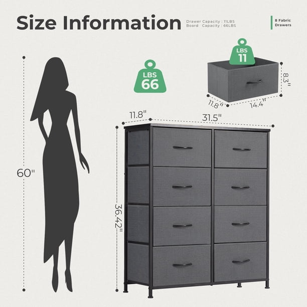 EDX 8 Drawers Dresser for Bedroom, Fabric Storage Organizer Tower