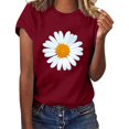 thumbnail image 4 of SMihono Hauts pour Femmes Été Mode Décontractée Femme Décontractée Marguerite Col Rond Imprimé Blouse Manches Courtes T-Shirt Été Hauts T-Shirt Oversize pour Femmes, 4 of 6