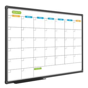 JILoffice Tableau blanc du calendrier d'effacement à sec - Calendrier des tableaux blancs magnétiques Mensuel 36 X 24 Inch, Black Aluminium Frame Wall Mounted Board pour la maison de bureau et l'école