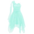 thumbnail image 2 of Ocealan Robe de Demoiselle d'Honneur à une Épaule pour Fille, Robe de Fête de Mariage Junior pour Enfants avec Ceinture Perlée, Vert Menthe 14, 2 of 6