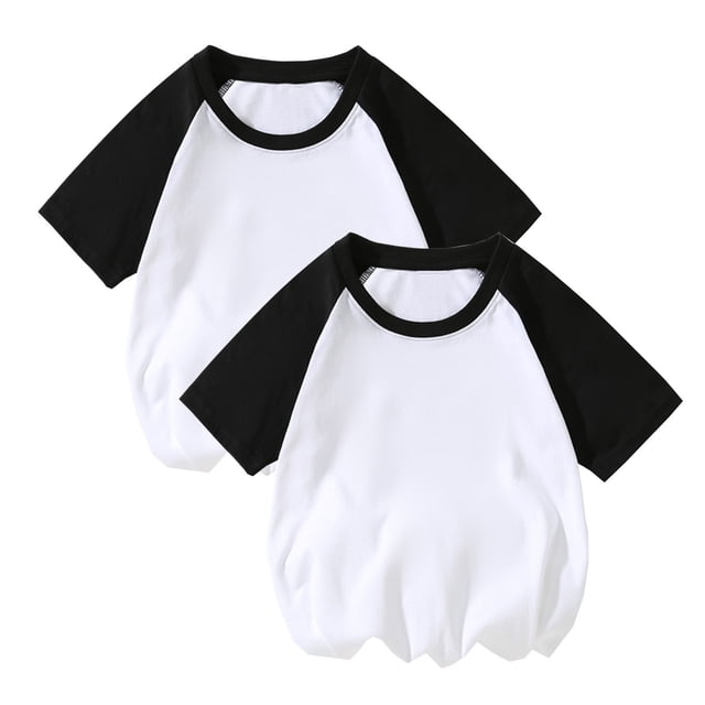vdgthytj Lot de 2 T-Shirts Raglan d'Été pour Enfants Filles Garçons à Blocs de Couleur Col Ras du Cou Manches Courtes Décontractés Basiques Hauts Tees