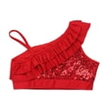 thumbnail image 4 of Yartina Kids Girls Asymmetrical Ruffled Sequin Performance Crop Tops Modern Jazz Hip Hop One Shoulder Dance Costume Red 14, 4 of 7