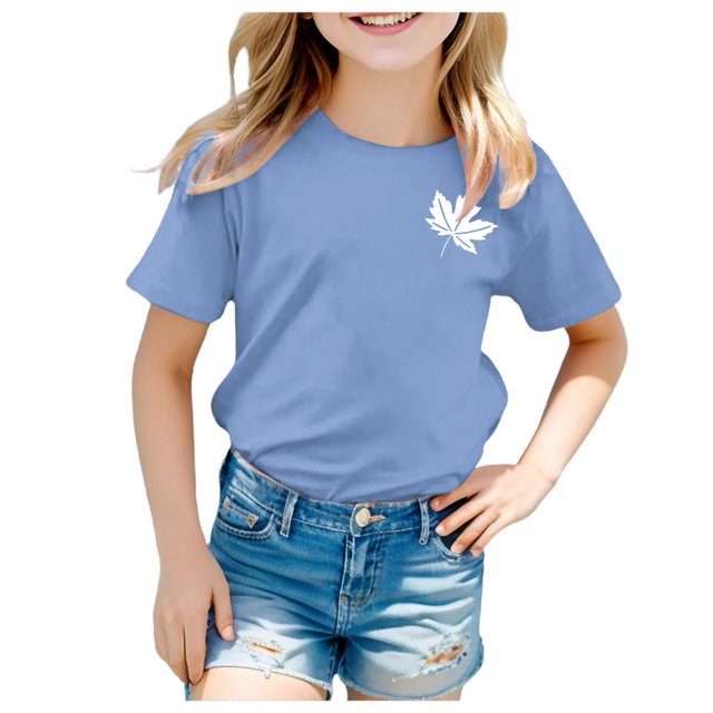 GDREDA Canada T-Shirts Imprimé Drapeau Filles T-Shirt à Manches Courtes Été Col Rond T-Shirt Coupe Décontractée T-Shirts Basiques