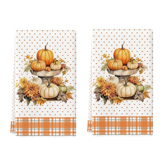 Jubipavy Polyester Hand Towels Pumpkin Striped Kitchen Maple Leaf Text Dishwashing Kitchen Dishwashing Bathroom Hand