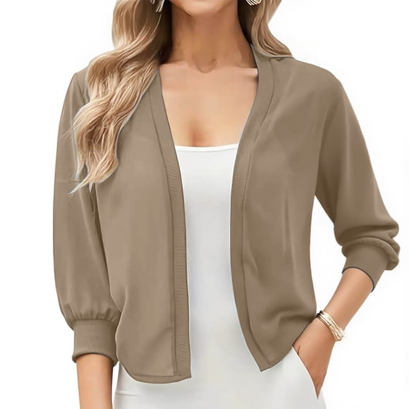 Pincandy Women's 3/4 Sleeve Cardigan Cropped Open Front Bolero Shrug for Dresses, Chiffon Lightweight Cardigans