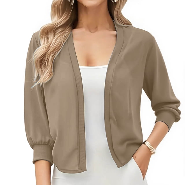 Erwazi Cropped Cardigan Sweaters for Women 3/4 Sleeve Fall Trendy Open Front Lightweight Short Cardigans