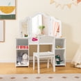 thumbnail image 3 of Gymax Kids Vanity 2 in 1 Princess Makeup Desk & Chair Set Safe Tri-fold Mirror White, 3 of 9