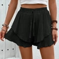 thumbnail image 4 of Yuyuzo Shorts for Women Drawstring High Waisted Double Layered Ruffle Shorts Wide Leg Casual Summer Beach Shorts, 4 of 7