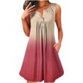 thumbnail image 1 of Dvkptbk Robe d'Été Décontractée pour Femme 2024 à Col Rond, Manches Courtes, à Blocs de Couleur, Robe de Plage Boutonnée, Ourlet Évasé, Fluide, Plissée, T-Shirt, Midi, Courte, 1 of 4