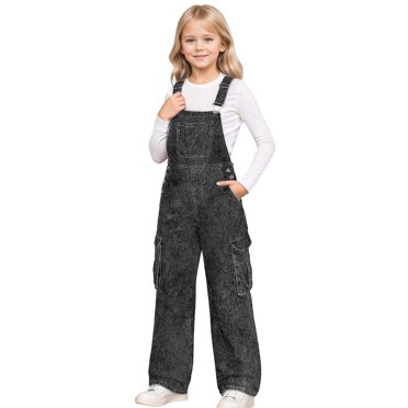 Wdgfv Girls Denim Overalls,Kids Star Patchwork Adjustable Straps Straight Leg Stretchy Jean Jumpsuit Dungarees Pants Black 11-12 Years
