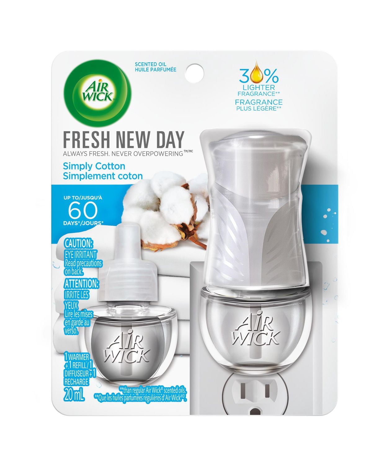 Air Wick Plug In Scented Oil Kit, Fresh New Day, Simply Cotton, 1 Warmer + 1 Refill