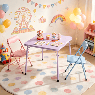 Homy Casa ensemble pliant 3 pièces pour enfants, table et 2 chaises pastel pour salle de jeux