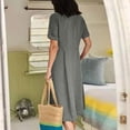 thumbnail image 4 of QUYUON Robe en Lin Femme Été Décontractée Col en V Manches Courtes Chemise Boutonnée Robes Invitée de Mariage Cocktail Fête Robe Trapèze Mini avec Poches Robe de Plage Soleil Style D-3440 Gris 5TG, 4 of 8