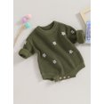 thumbnail image 3 of FOCUSNORM Infant Baby Girl Knitting Jumpsuit Flower Embroidery Round Neck Long Sleeve Romper for Fall Winter, 3 of 8
