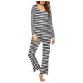 thumbnail image 1 of Timegard Ensembles de Pyjamas pour Femmes 2 Pcs à Rayures Manches Longues Col en V Haut Froncé et Pantalon Tenues de Pjs d'Automne, 1 of 5