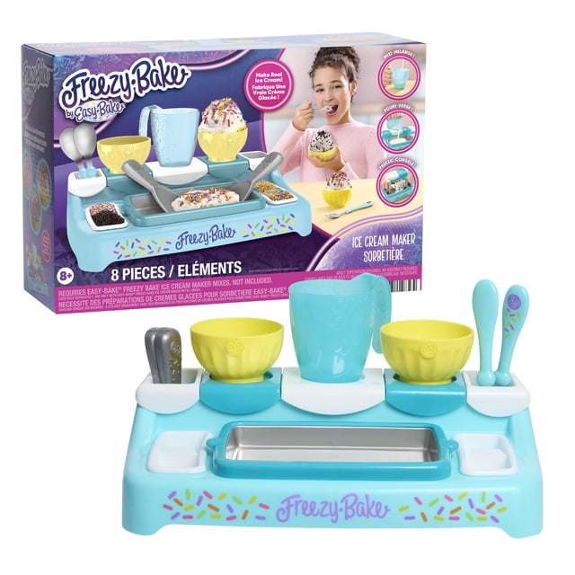 Easy Bake Freezy Bake Jouet pour Faire de la Crème Glacée avec un Poste de Travail en Plastique Bleu Incluant un Plateau de Congélation en Métal, Deux Bols Jaunes, une Tasse à Mesurer Bleue, Deux Spatules Bleues et Deux Cuillères en Métal, Conçu pour les Enfants de 8 Ans et Plus pour Créer et Personnaliser des Friandises de Crème Glacée Glacée dans des Cuisines de Jeu d'Imitation.