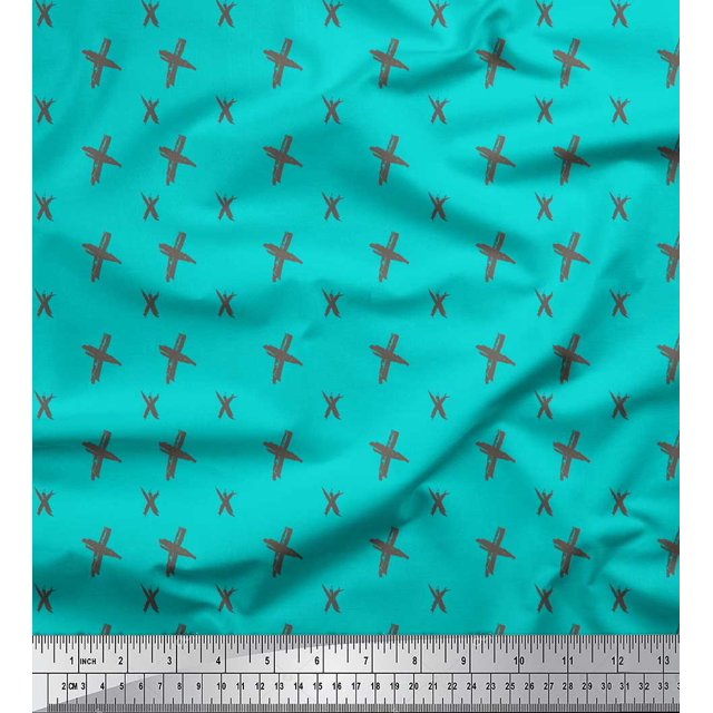 Soimoi Green polyester Crepe Fabric Cross & Geometric Print Fabric by the Yard 52 Inch Wide