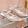 thumbnail image 5 of Cameland Soft Leather Pointed One Line Buckle Sandals Women High Heels Mesh Rhinestone Hollowed Out Shallow Back Pocket Cut Single Shoes, 5 of 5