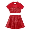 thumbnail image 4 of Hansber Robe de Danse Jazz Lyrique à Sequins pour Filles 2 Pcs Crop Top Contemporain Dos Ouvert avec Jupe Rouge 6, 4 of 6