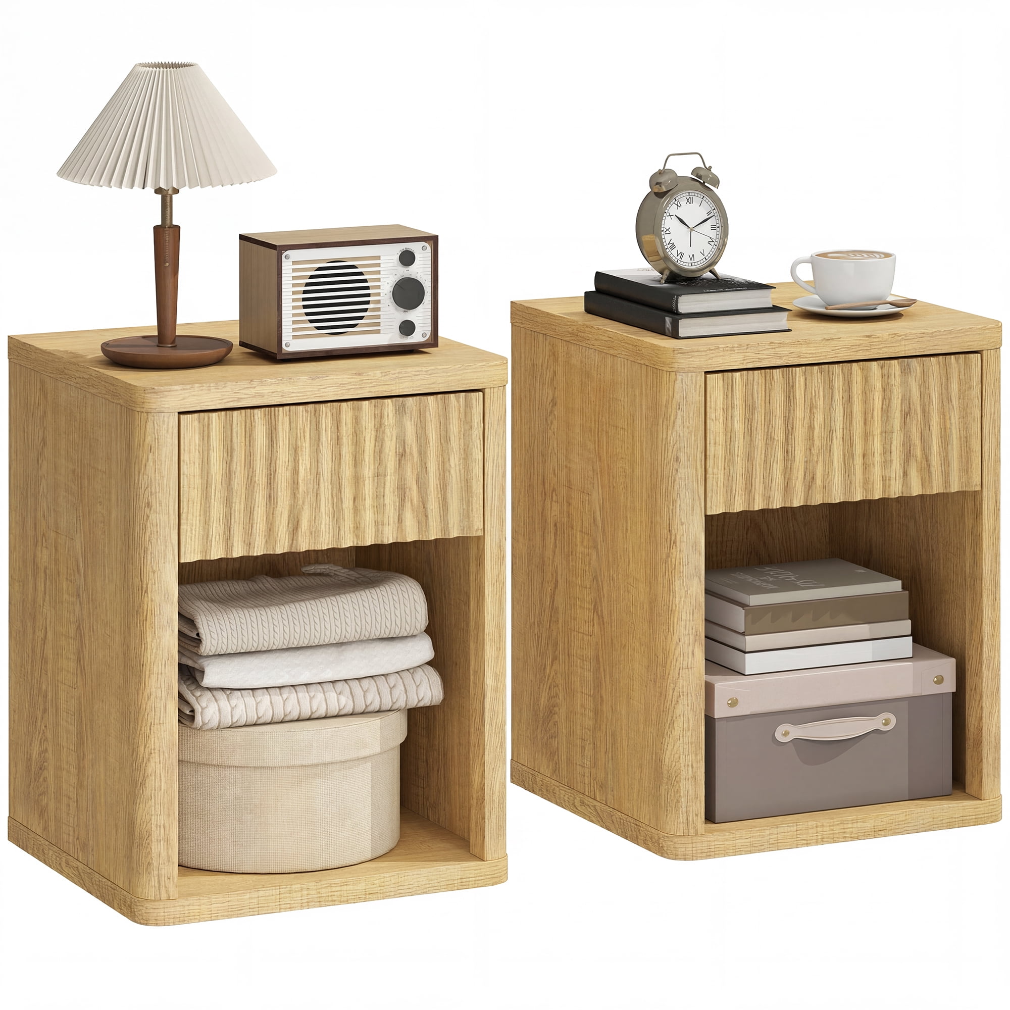 HOMCOM Modern Nightstand Set of 2, Bedside Table for Bedroom, Oak