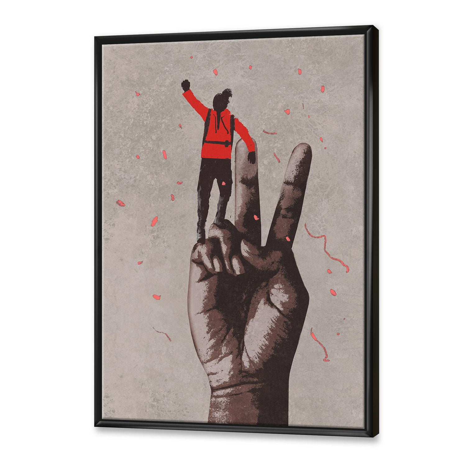 Designart Signe de victoire avec l'homme avec le bras levé ART MURAL À CADRE FLOTT