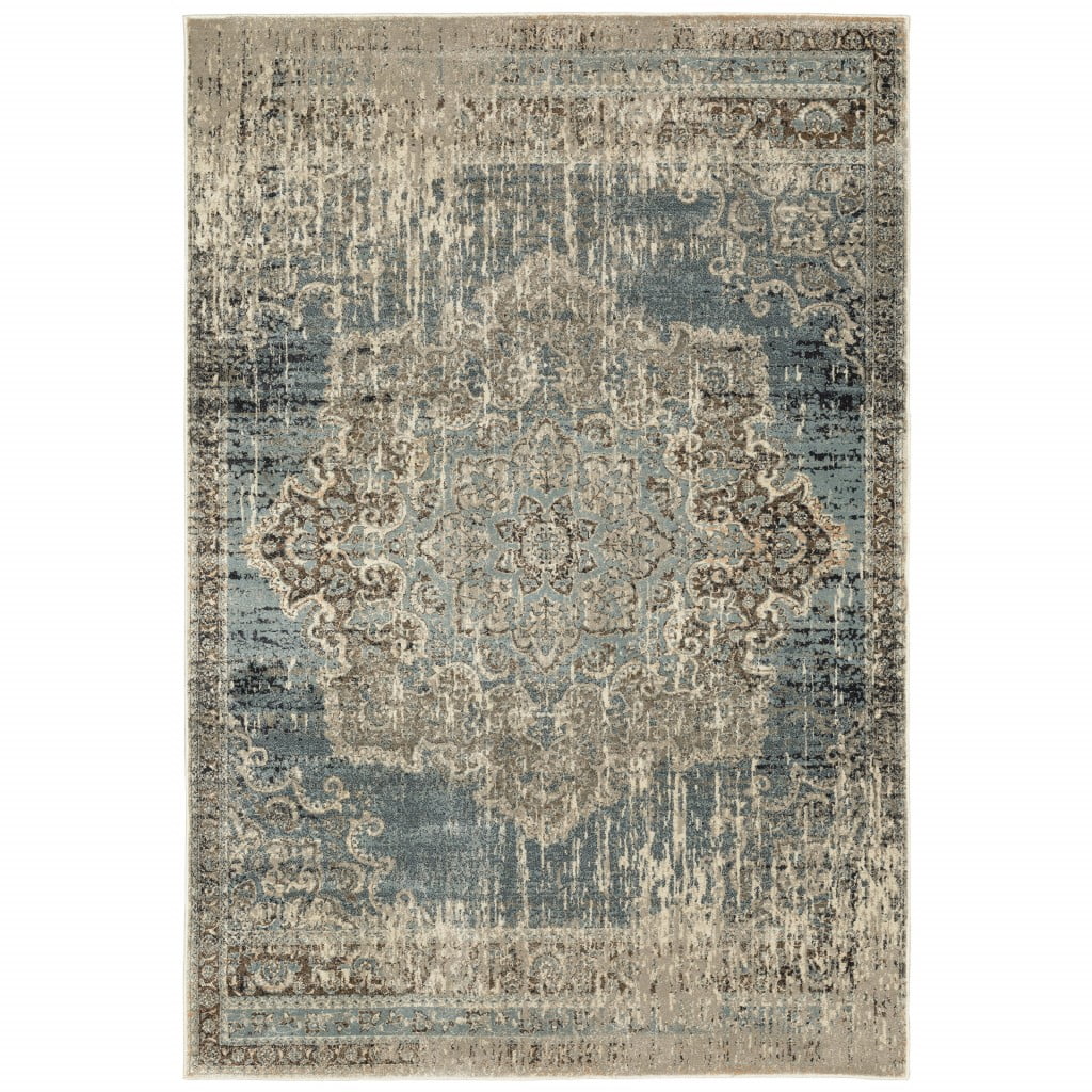 homeroots home decor 388735 4’x6’ Blue and Ivory Medallion Area Rug
