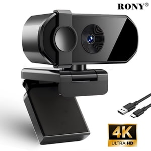 RONY 4K Webcam avec Microphone, Plug & Jouer USB Caméra avec focalisation automatique et micro annulant le bruit pour le streaming / réunions / gaming, noir