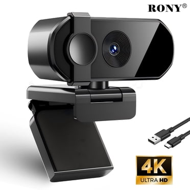 RONY Caméra Web 4K avec Microphone, Caméra USB Plug & Play avec Mise au Point Automatique et Micro à Réduction de Bruit pour Diffusion/réunions/jeux, Noir