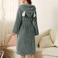 thumbnail image 2 of AherBiu Womens Robes Lightweight Fuzzy Fleece Warm Midi Bathrobe Soft Plush Belted Robe with Hood, 2 of 6