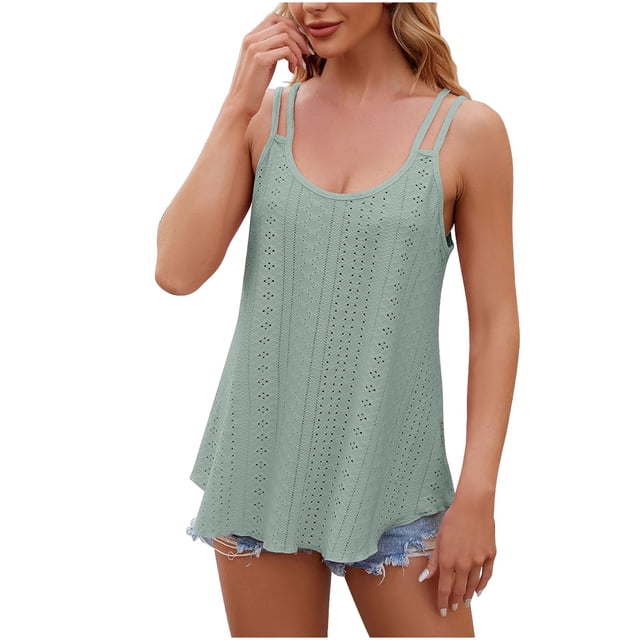 Babysbule Camisole à Bretelles Spaghetti pour Femmes, Mode, Manches Courtes, Ajourée, Respirante, Col Rond, Débardeurs Fluides pour Femmes