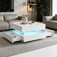 thumbnail image 2 of Homy Casa Lift-Top Square Coffee Table with 2 Drawers and LED Lights, Compact High-Gloss White Table, 2 of 11