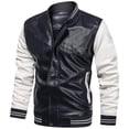 thumbnail image 1 of Pisexur Leather Jacket Men Men's Solid Color Stand Up Collar Light Version Open And Close Zipper Button Leather Jacket Motorcycle Jacket, 1 of 5