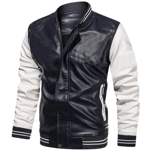 Pisexur Leather Jacket Men Men's Solid Color Stand Up Collar Light Version Open And Close Zipper Button Leather Jacket Motorcycle Jacket