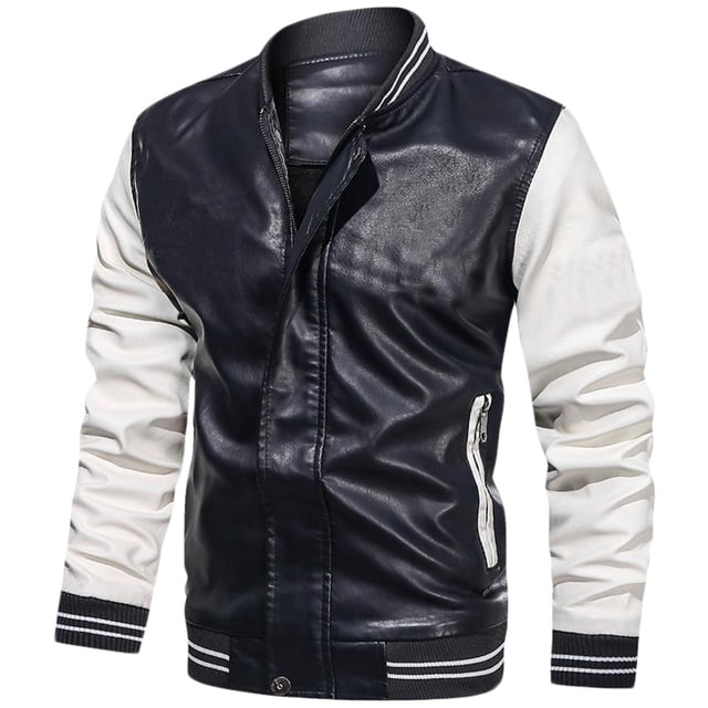 Pisexur Leather Jacket Men Men's Solid Color Stand Up Collar Light Version Open And Close Zipper Button Leather Jacket Motorcycle Jacket