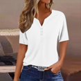 thumbnail image 1 of Jsaierl Womens Casual Notched V Neck Short Sleeve Shirts Summer Solid Color Work Tunics Simple Basic Bussiness Blouses, 1 of 5