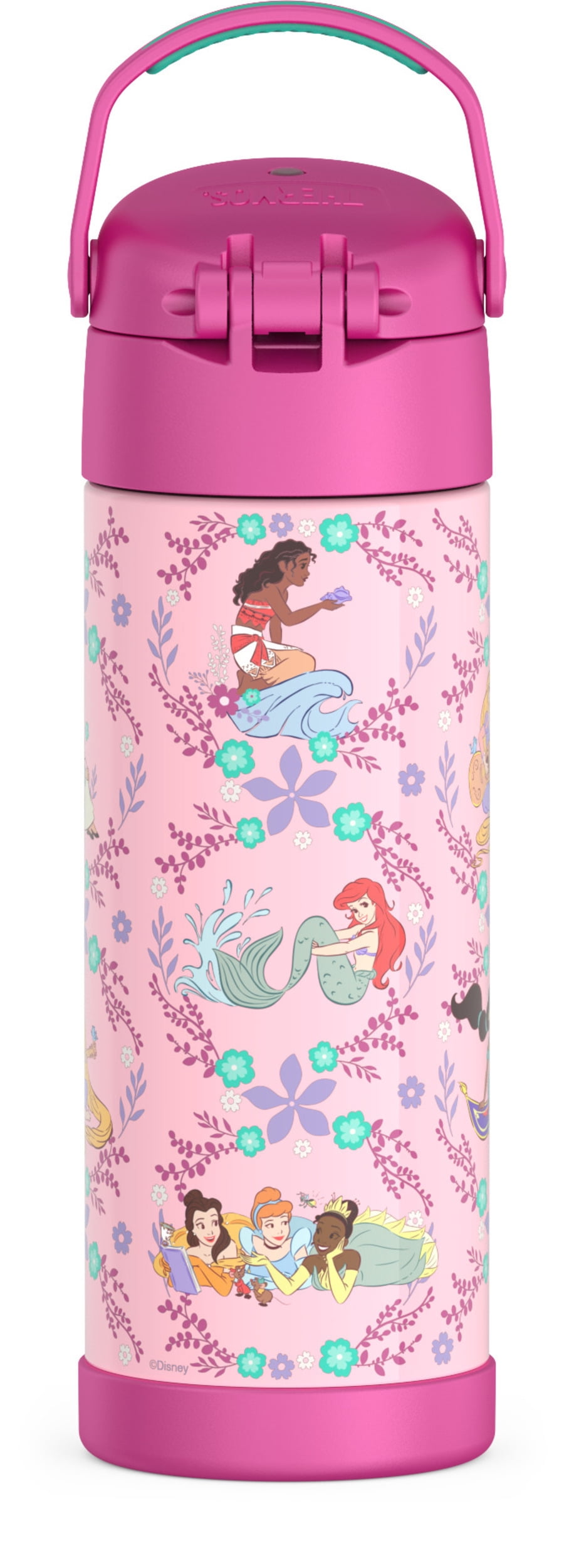 Bouteille isotherme Thermos Kids Funtainer en acier inoxydable de 470 ml avec bouchon à bec verseur, Princesse